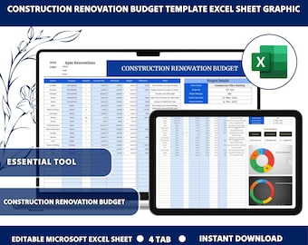 Construction Renovation Budget Template | Home Remodel Cost Tracker |Excel Construction Budget House Flip Budget | Contractor Budget Planner