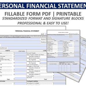 PERSONAL FINANCIAL STATEMENT  | Pfs | Personal Balance Sheet | Personal Financials for Loan Application