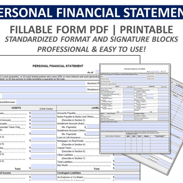 PERSONAL FINANCIAL STATEMENT  | Pfs | Personal Balance Sheet | Personal Financials for Loan Application