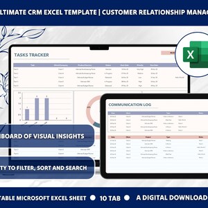 Peut inclure: Un téléchargement numérique d'un modèle Microsoft Excel pour la gestion de la relation client (CRM). Le modèle comprend un suivi des tâches, un journal des communications et un tableau de bord des informations visuelles. Le modèle est modifiable et comprend 10 onglets.