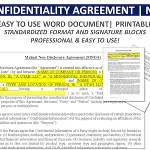 CONFIDENTIALITY AGREEMENT NDA | Mnda | Non-Disclosure Agreement | Mutual Non-Disclosure Agreement | Business or Real Estate
