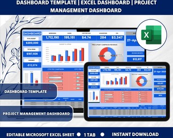 Dashboard Template | Excel Dashboard | Project Management Dashboard | KPI Tracker | Data Visualization | Reporting Tool | Instant Download