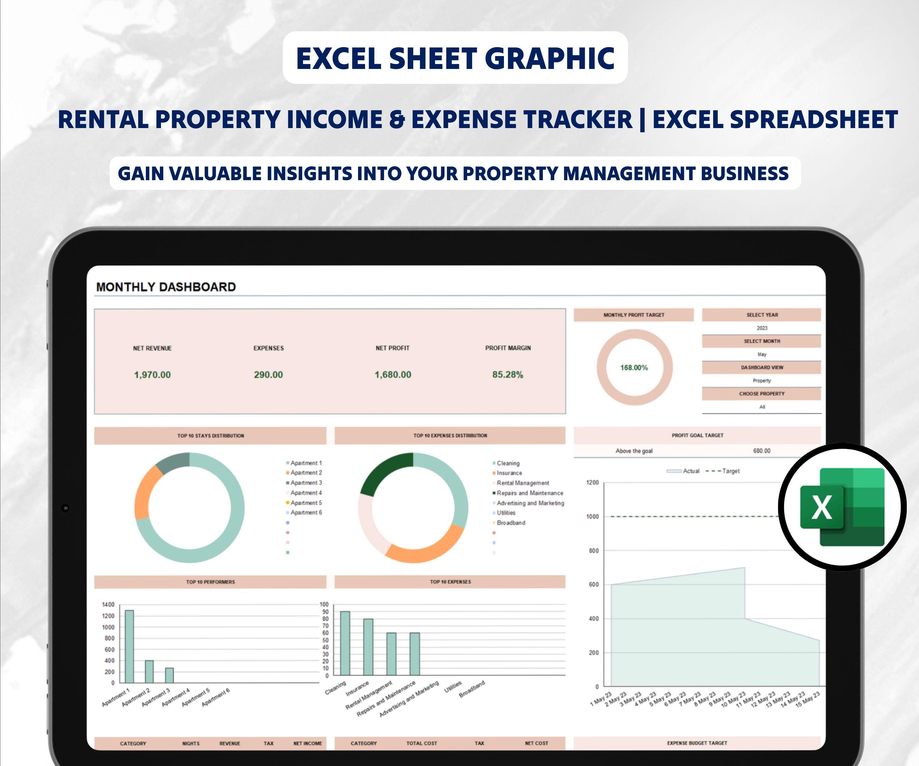 Rental Property Income Expense Tracker | Excel Spreadsheet | Real ...
