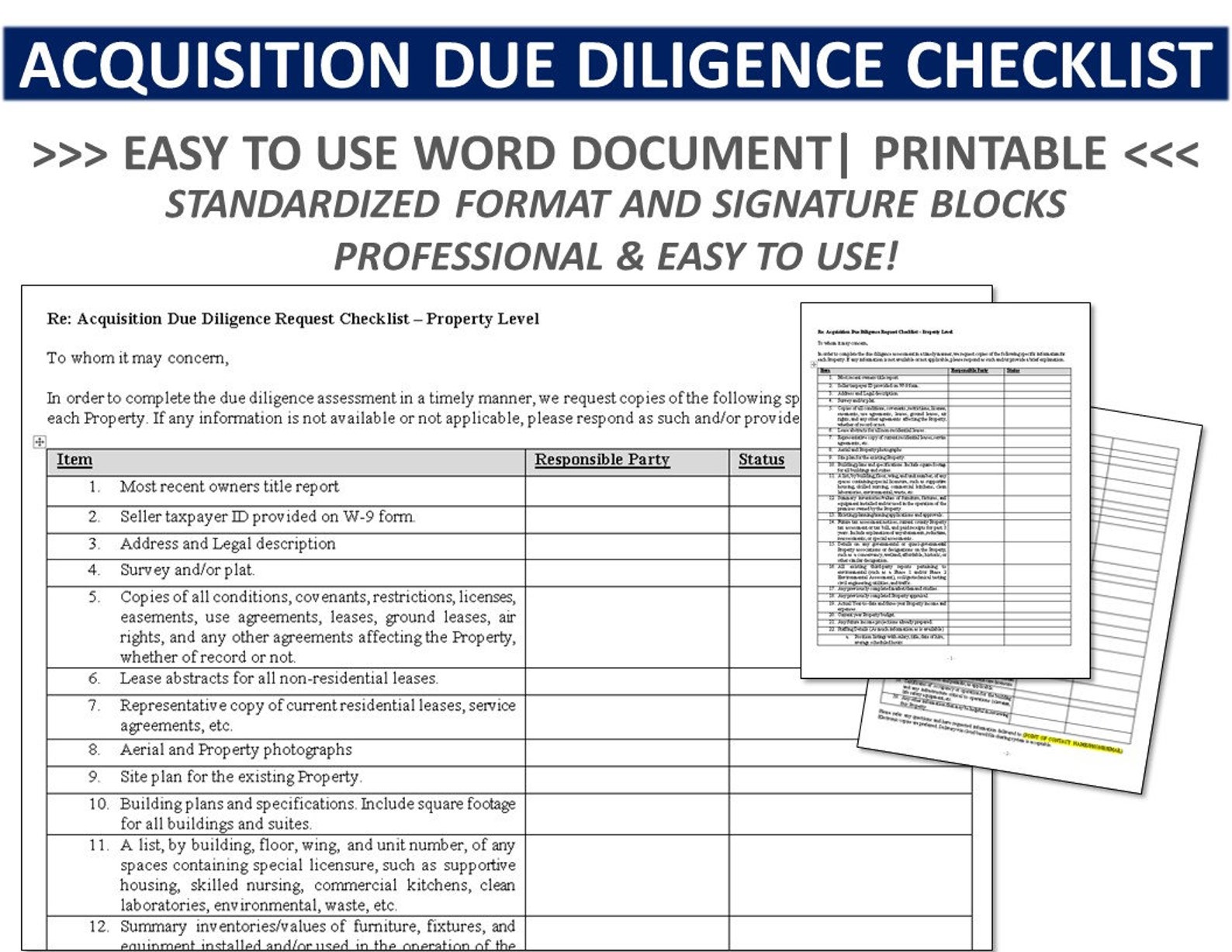 DUE DILIGENCE CHECKLIST Real Estate Acquisition New Purchase Diligence