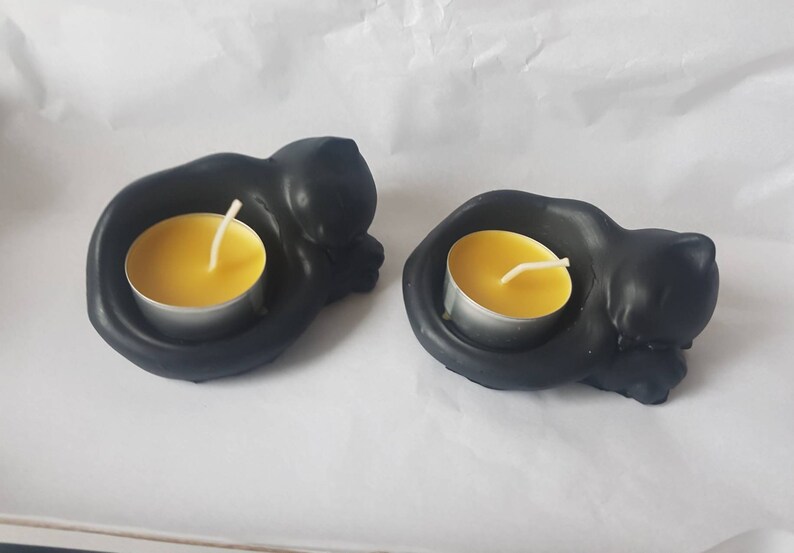 Cute Pair of Black Cat Tea Light Holders Hand Cast and Hand Etsy UK