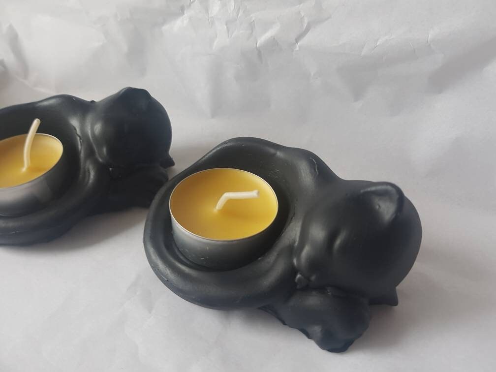 Cute Pair of Black Cat Tea Light Holders Hand Cast and Hand Etsy UK