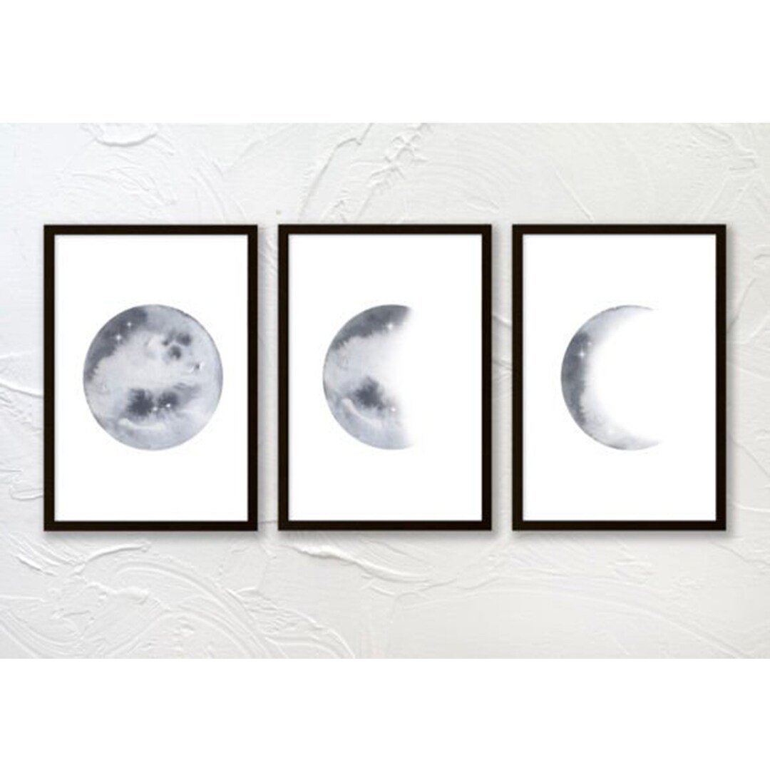 Printable Watercolor Moon Phase Wall Art Set of 3 Prints Etsy