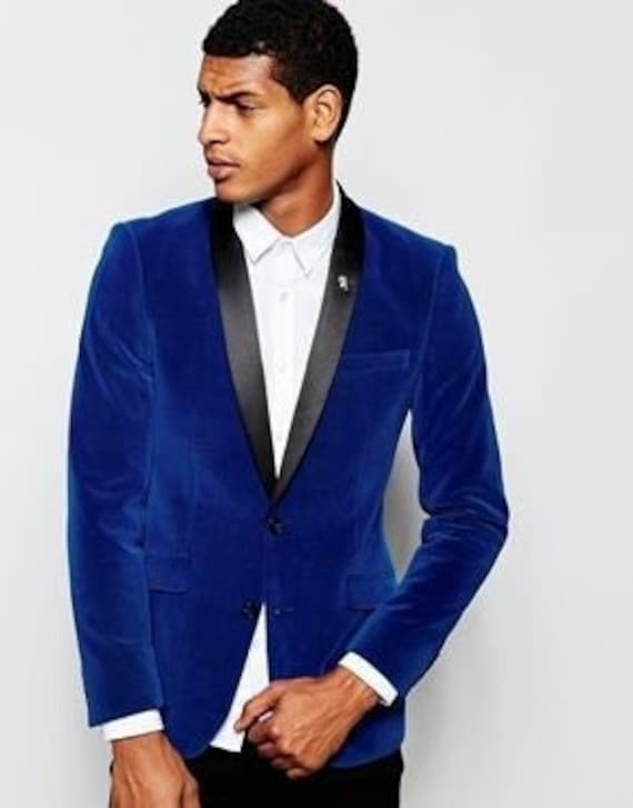 Men Blue Velvet Blazer Blue Party Wear 