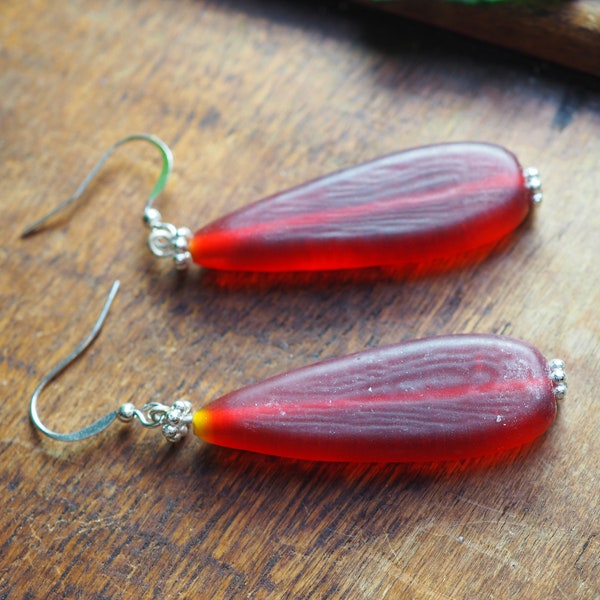 BO belles perles gouttes en verre rouge - Rouge