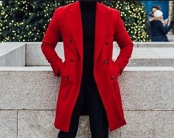 Men Red Winter Trench Coat Winter Long 