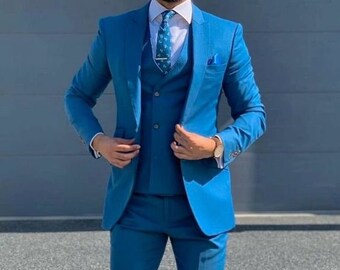 Man Tail Blue 3 Piece Suit-summer Prom Dinner Party Wear - Etsy