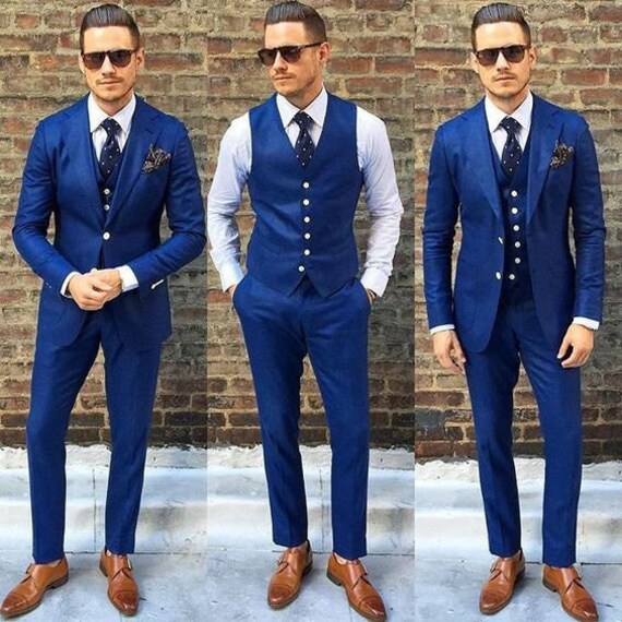 Man Suit Blue 3 Piece Suit Wedding Suit for Groom and - Etsy Canada