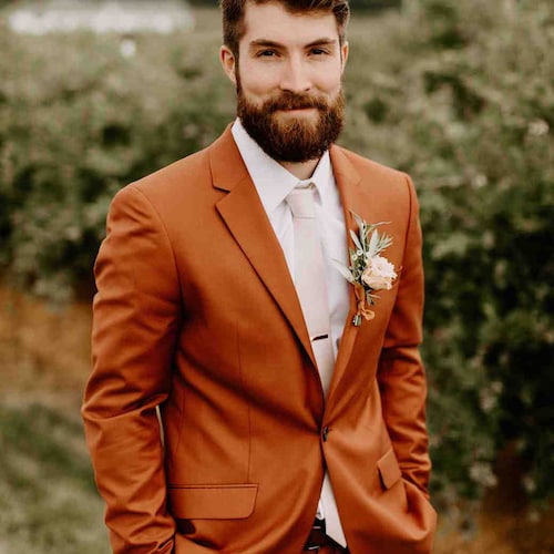 Men rust orange Suit, rustic beach wedding suit,rustic groomsmen