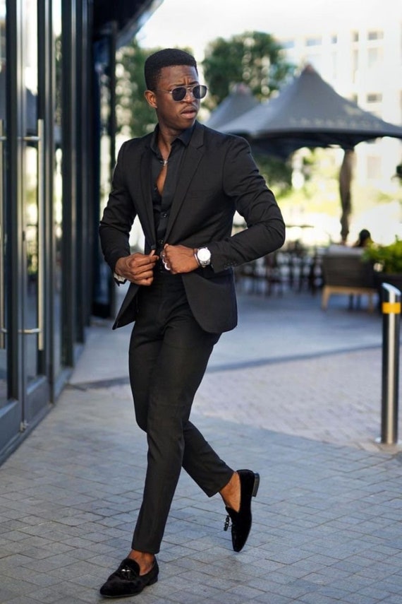 hoofd Vijfde zitten Mannenpak stijlvol zwart 2-delig pak pak voor feestkleding - Etsy België