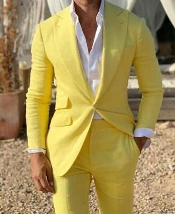 Yellow Men Suit Light Yellow Men Suit Beach Wedding Suit Etsy