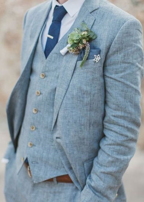 Men Blue Linen Suit Linen Beach Wedding Suit Groom Suit Linen - Etsy