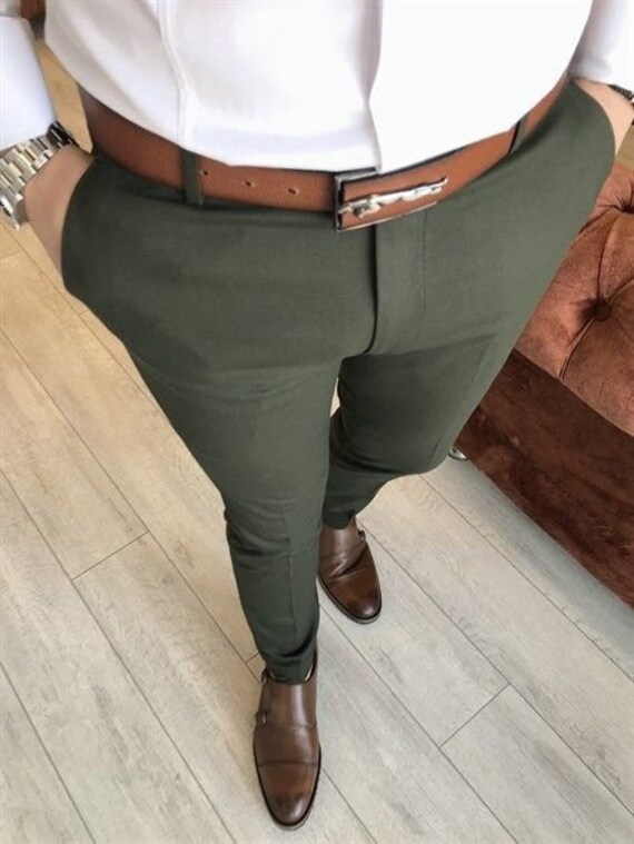 Men Elegant White Shirt Green Trouser