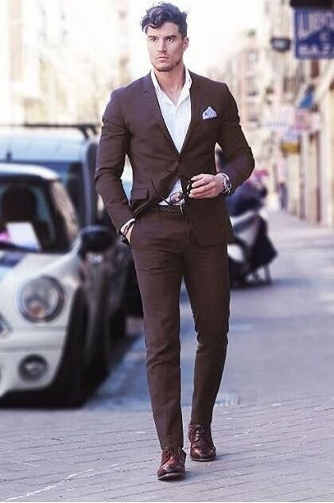 Bespokesuit Suit for Men Dark Brown Suit for Summer Wedding Etsy