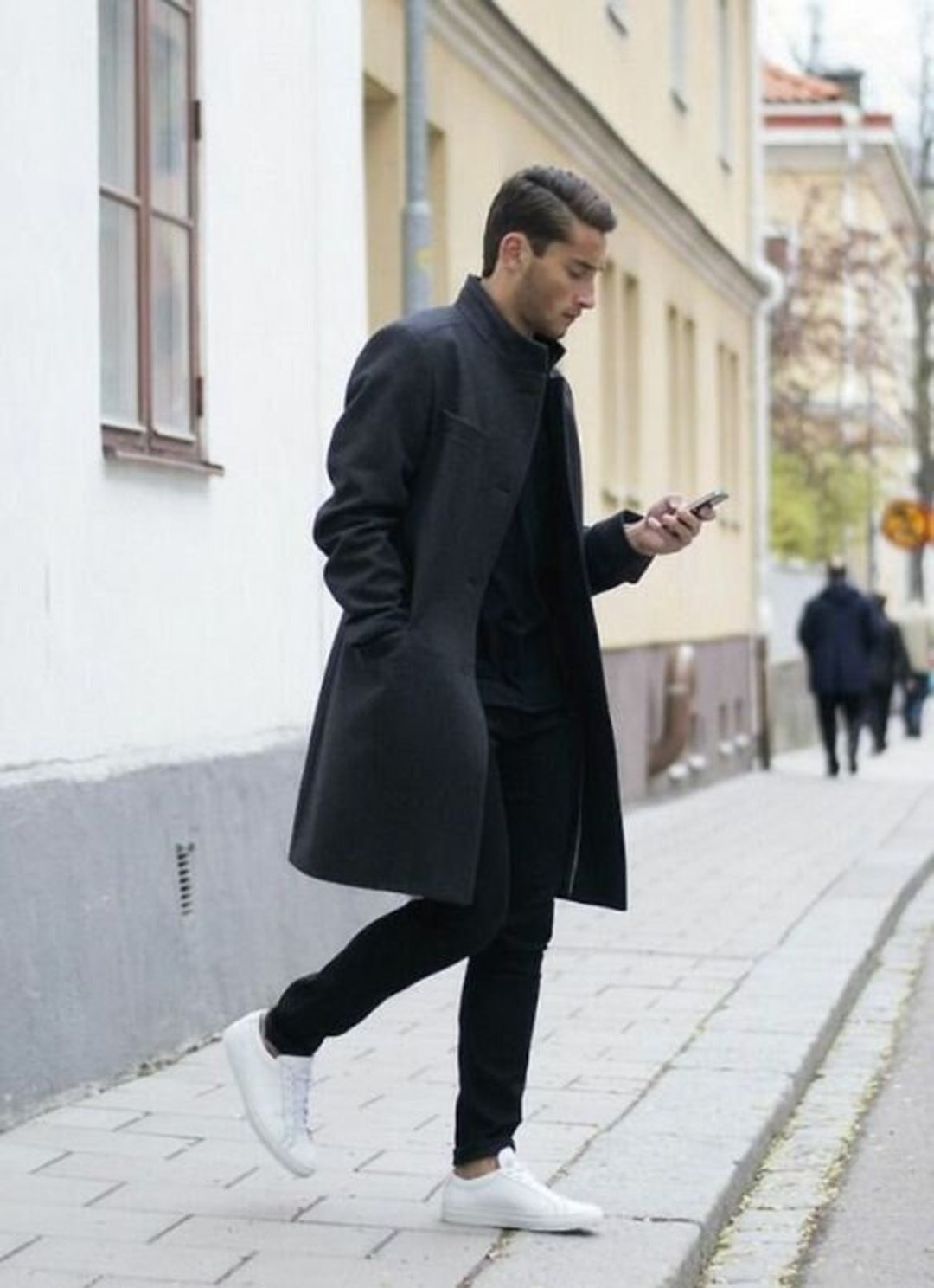 Man Black Coat-long Overcoat-trench Style Coat-long - Etsy