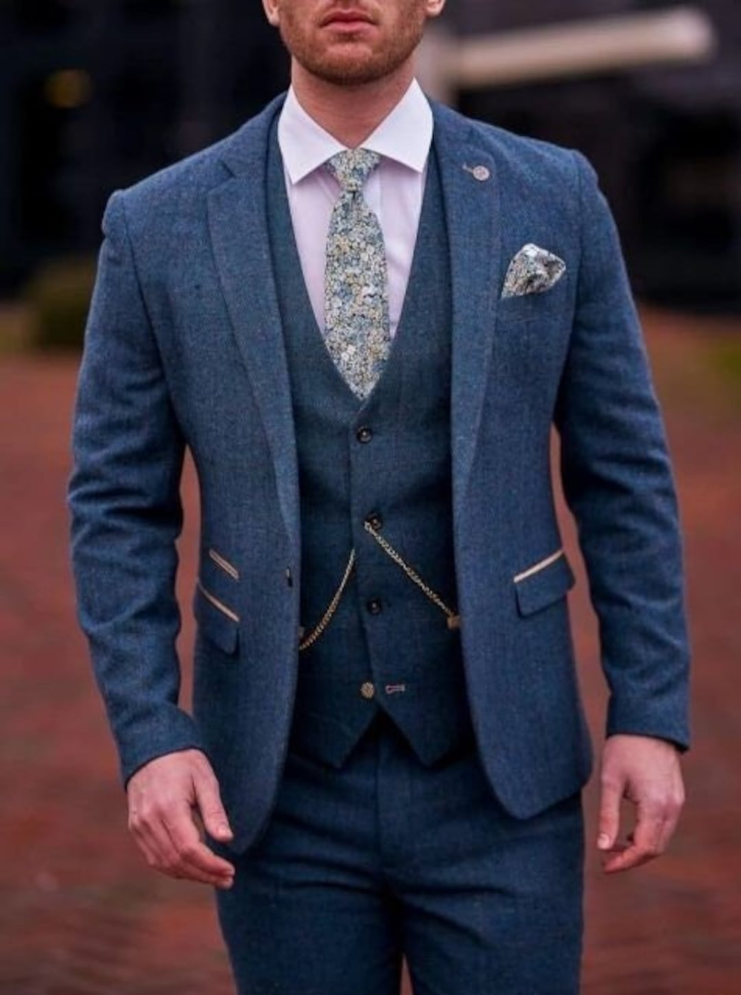Man suit-tweed Blue 3 Piece suit-bespoke suit-dinner, Party Wear suit-wedding Suit for Groom \u0026 groomsmen-winter Suit-Men's Tweed Blue Suit