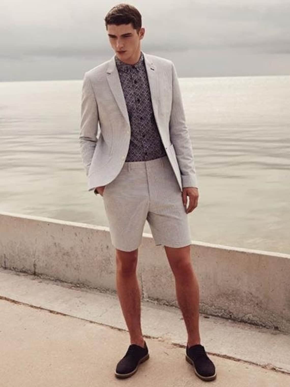 Man Beige 2 Piece Suit Shorts for Man Formal Suit Wedding Etsy