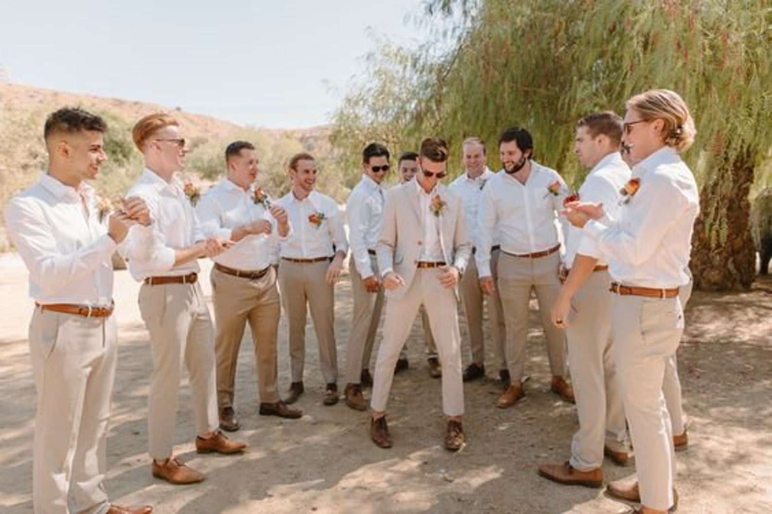 Men Beige Groomsmen Suit Beach Wedding Suit White Shirt for Etsy