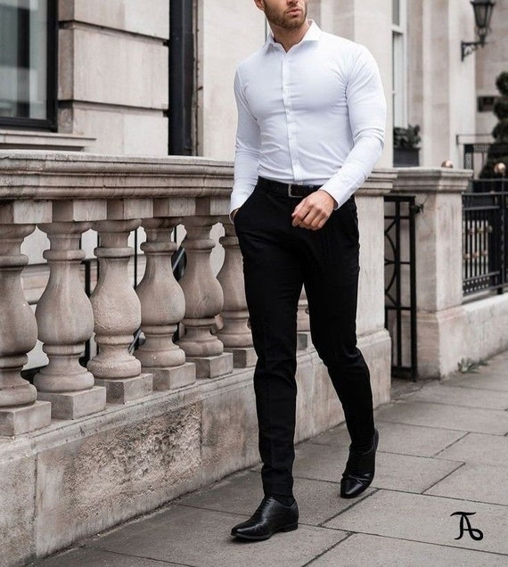 Hombres elegante blanca pantalón negro para - Etsy