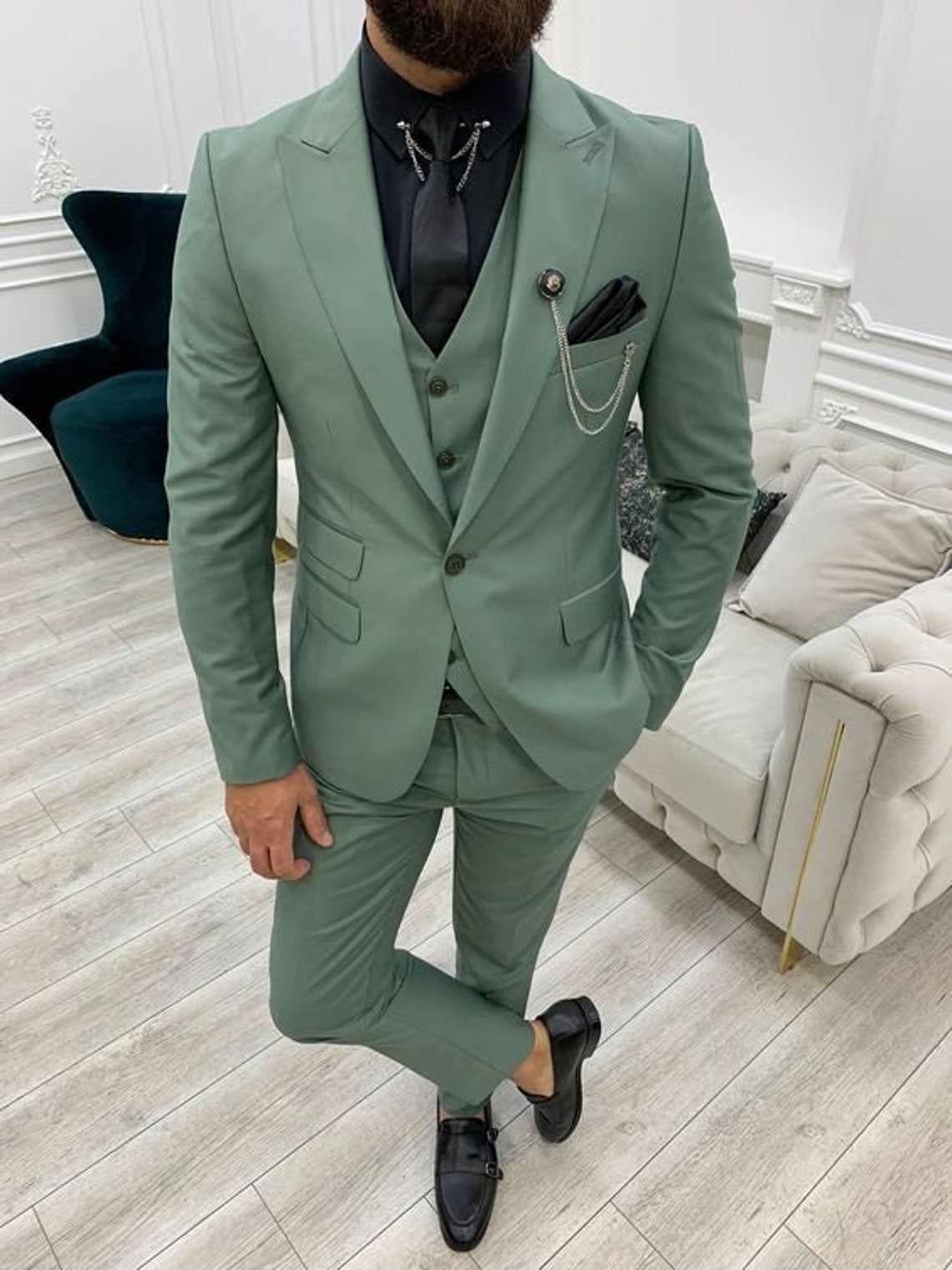 Men Dusty Green Suit Beach Wedding Suit Groom Wear Suit Prom Etsy