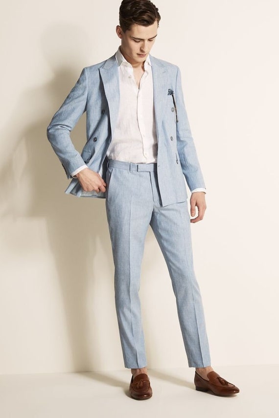 Men Blue Linen Suit Linen Beach Wedding Suit Groom Suit Linen | Etsy