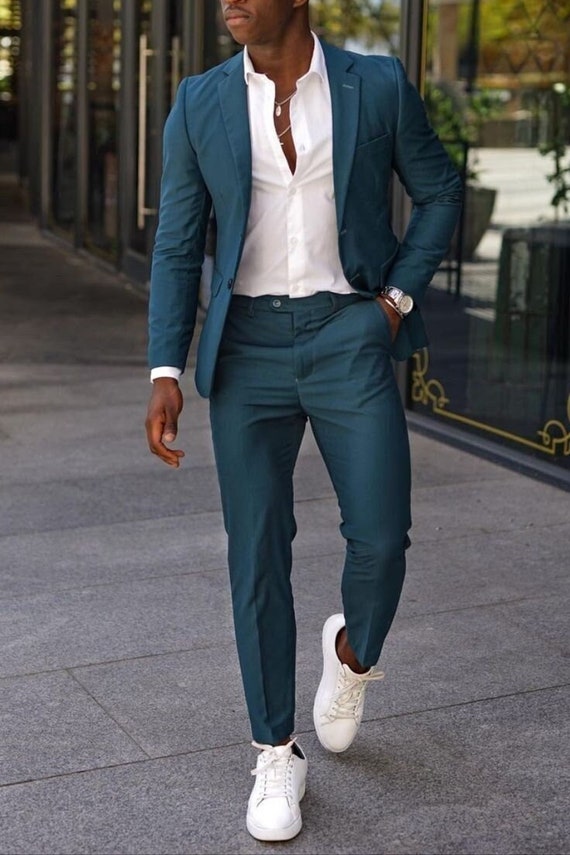 Traje Ajustado Hecho A Medida Para Hombre, Traje Verde Para Novio ...