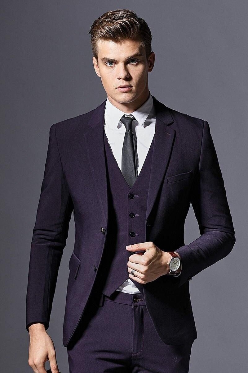 Dark Purple Suit Beach Wedding Suit 