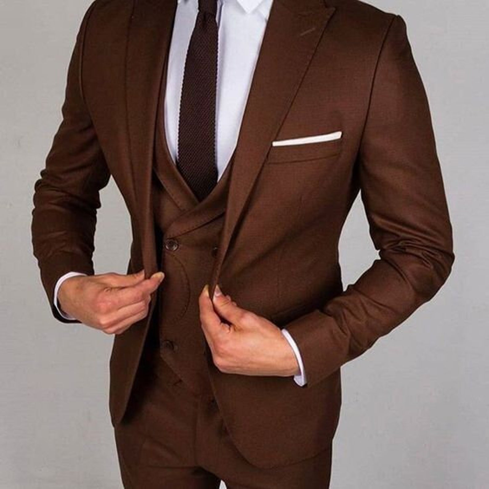 Man Dark Brown Suit 3 Piece Suit Weddingpromdinner Party - Etsy
