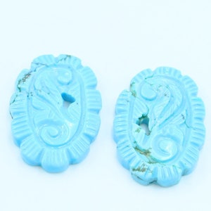 Turquoise Carved Cabochon Beads: Fancy Jewelry Making Pair (25x18MM)