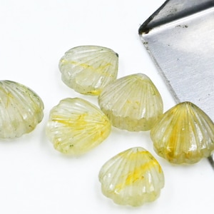 AAA Golden Rutile Shell Beads: Hand Carved Quartz Briolettes, 12mm
