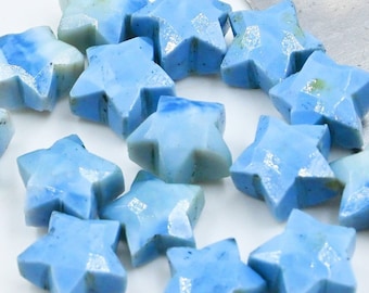 Blue Opal Star Briolettes: Hand Carved Gemstone Beads (8-10MM)