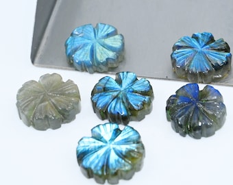 Carved Labradorite Flower Gemstone, Multi-Flash Loose Stone (18mm)