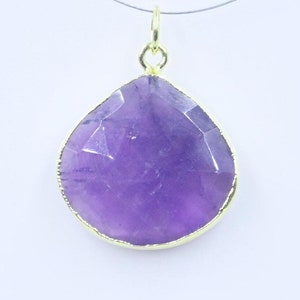 Amethyst Heart Pendant: Silver Plated Carved Gemstone, 22mm
