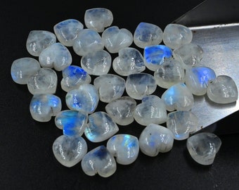 AAA Rainbow Moonstone Heart Shape Briolettes, Natural Rainbow Plain Heart Shape Gemstone Beads, Loose Hand Carved Beads, Heart Beads 10MM