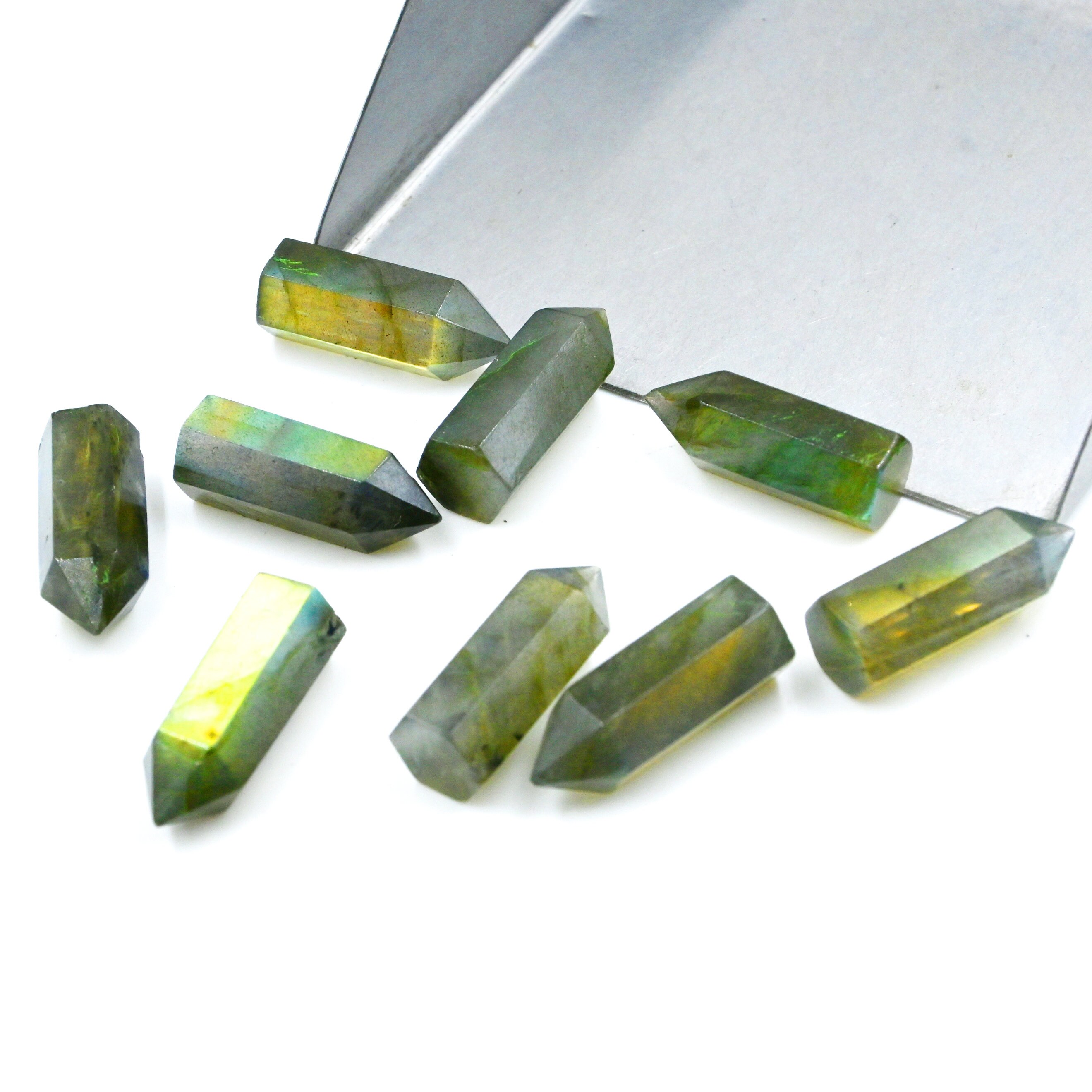Natural Labradorite Pencil Gemstone Spikes, Jewelry Making (5x13