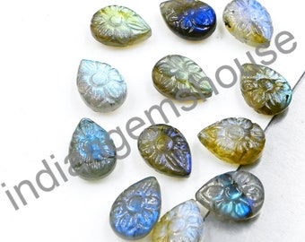 Carved Labradorite Pear Gemstone, AAA Quality (10x14 mm)