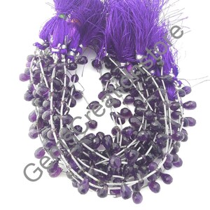 Faceted Amethyst Drop Beads: Natural Purple Gemstone, 8 Inch Strand