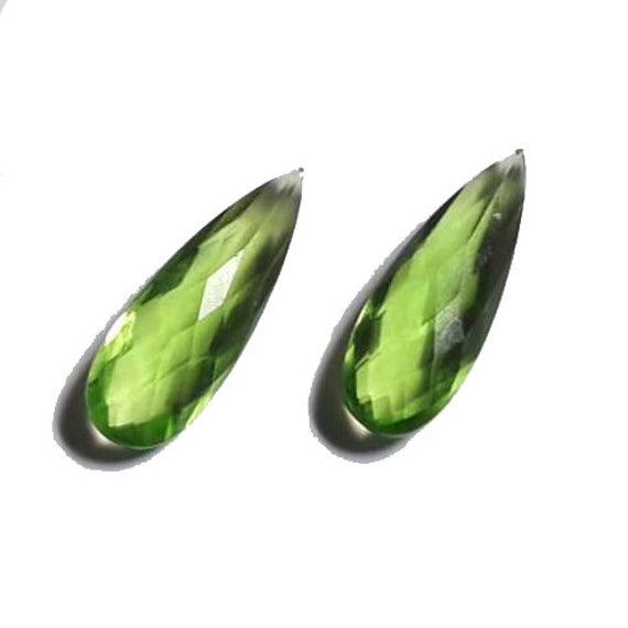Peridot Pear Briolette Beads, Faceted Carved Gemstone (35x12MM