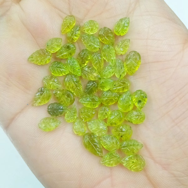 2,3,4,5 Pcs Natural Peridot Carved Leaf Gemstone, Wholesale Peridot Leaf Carving Gemstone, 5x6 to 7x10 mm Approx, Peridot Leaf Semi Precious