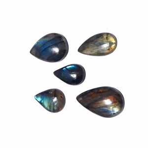 5 Pcs Lot Fantastic 100% Natural Chatoyant Labradorite Plain Pear Shape Cabochon Loose Gemstone, Wholesale Gemstone, 15x23 to 20x31 MM App