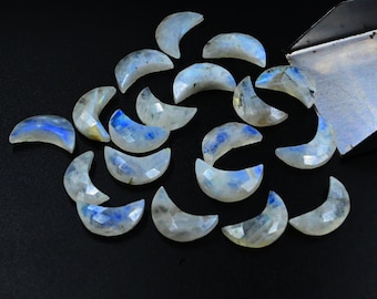2,3,4,5 Pcs Natural Rainbow Moonstone Faceted Carved Moon Shape Gemstone, 7x18MM Wholesale Rainbow Moonstone Hand Carved Jewelry Beads