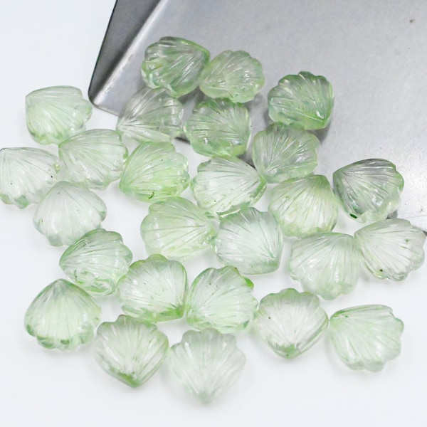 AAA Green Amethyst Shell Shape Briolettes, Natural Amethyst Shell Shape Gemstone Beads, Hand Carved Beads, Quartz Carving Beads, 12MM~SALE