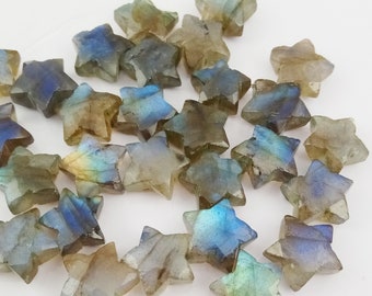 2,3,4 Pcs Natural Labradorite Carved Star Gemstone, Faceted Star, Hand Carved Star Gemstone, Briolette Labradorite  Carved Star Jewelry