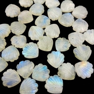 AAA Rainbow Moonstone Shell Shape Briolettes, Natural Blue Shell Shape Gemstone Beads, Hand Carved Beads, Quartz Carving Beads, 12MM~SALE