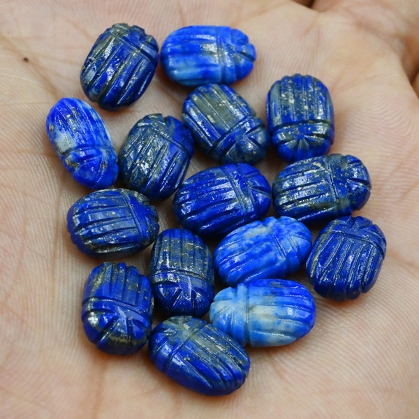 Top Quality Lapis Lazuli Scarab Beads, Lapis Carved Beads, Loose Lapis Scarab Shape Gemstone Beads, Blue Scarab Lapis Gemstone, 12x10MM