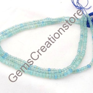 Aqua Chalcedony Gemstone Beads: Faceted Rondelle, 3-4mm, 13 Inch Strand